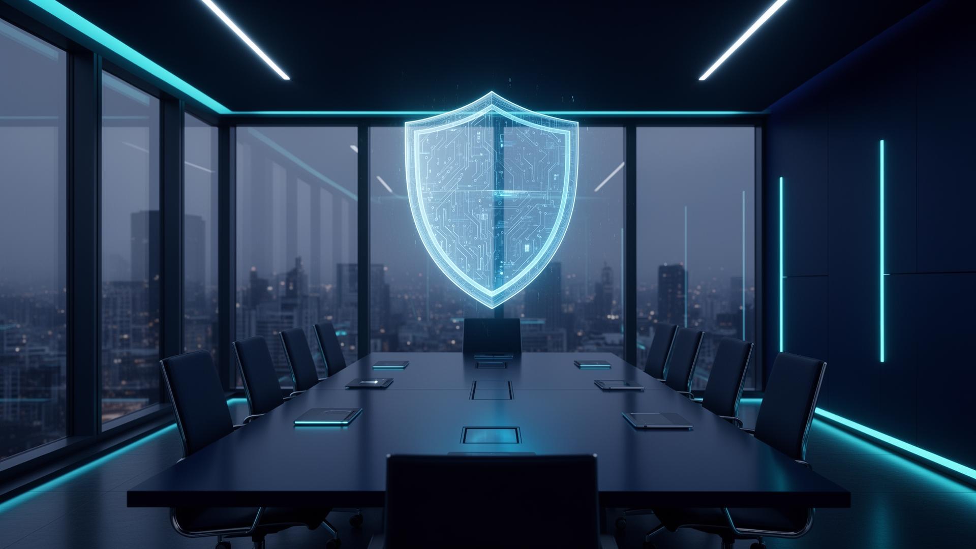Sala de reuniones con escudo de protección holográfico